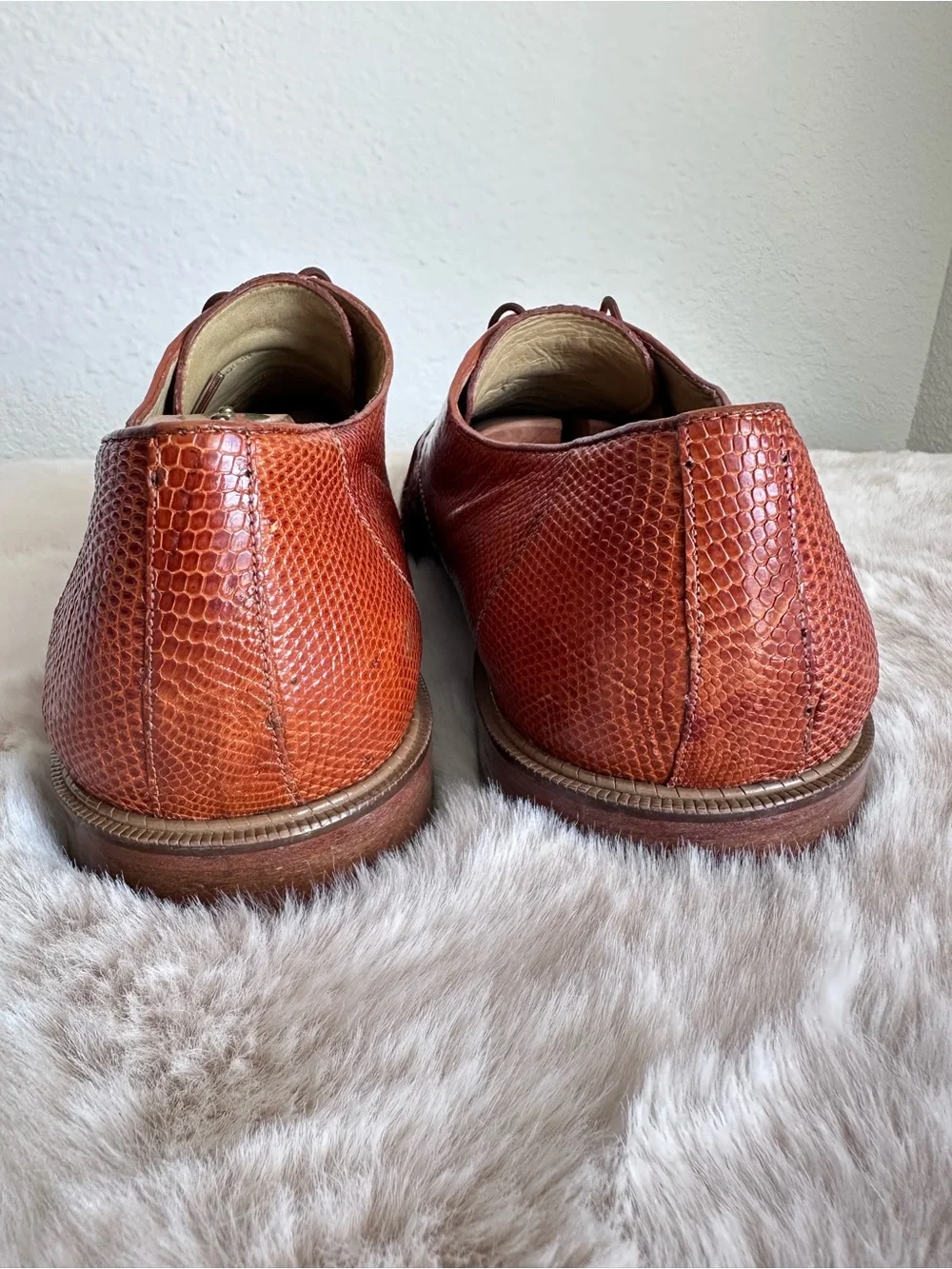 Belvedere Genuine Crocodile & Caiman Lizard Skin Oxford Dress Shoes sz 13 Orange